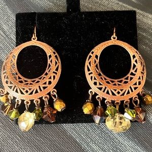 Copper Tone Costume Earrings with Sparkling Bead Charms !